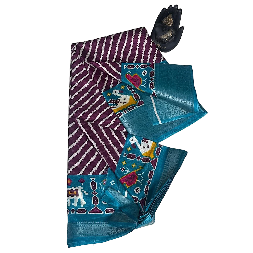 Ikat Synthetic Blend Fabric Saree