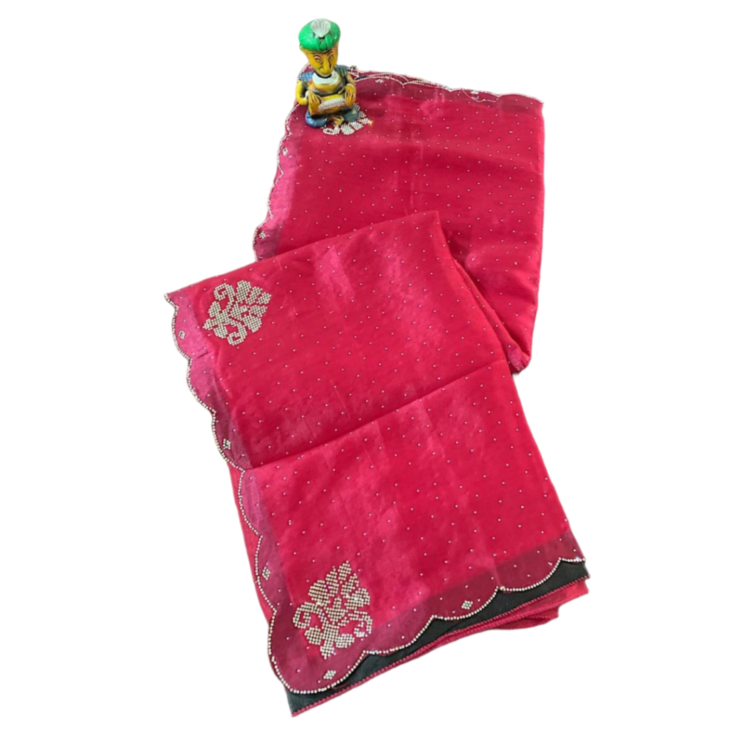 Gulnar Sitara Silver Dotted Butti work Saree.