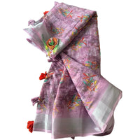 Purple Floral Digital Printed Linen Saree