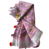 Purple Floral Digital Printed Linen Saree