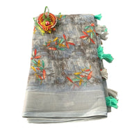 Grey Digital Printed Linen Saree