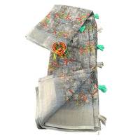 Grey Digital Printed Linen Saree
