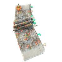 Grey Digital Printed Linen Saree