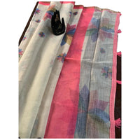 Linen Print Saree with Rainbow Leaf Motifs.