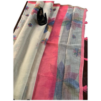 Linen Print Saree with Rainbow Leaf Motifs.