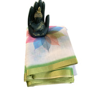 Linen Print Saree with Rainbow Leaf Motifs.