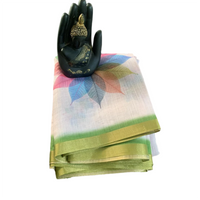 Linen Print Saree with Rainbow Leaf Motifs.