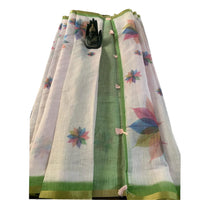 Linen Print Saree with Rainbow Leaf Motifs.