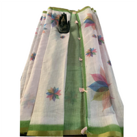 Linen Print Saree with Rainbow Leaf Motifs.