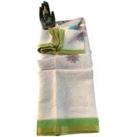 Linen Print Saree with Rainbow Leaf Motifs.