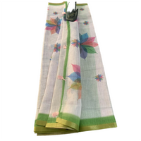 Linen Print Saree with Rainbow Leaf Motifs.