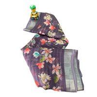 Digital Floral Printed Linen Saree