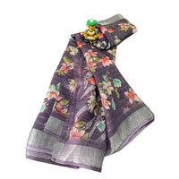 Digital Floral Printed Linen Saree