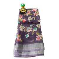 Digital Floral Printed Linen Saree