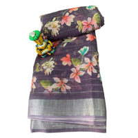 Digital Floral Printed Linen Saree