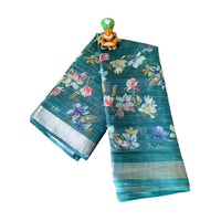 Digital Floral Printed Linen Saree