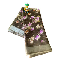 Digital Floral Printed Linen Saree
