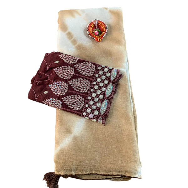 Crush Georgette Leaf Work Saree