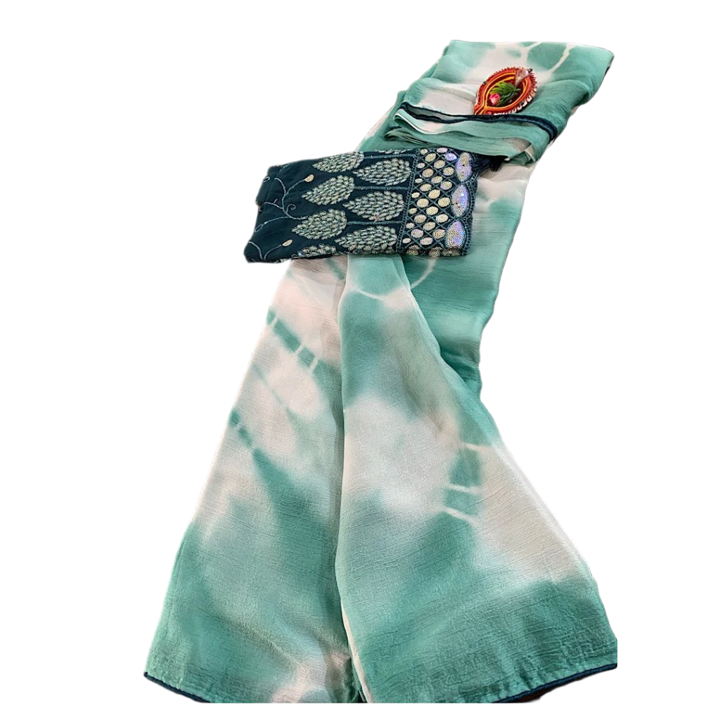Crush Georgette Leaf Work Saree