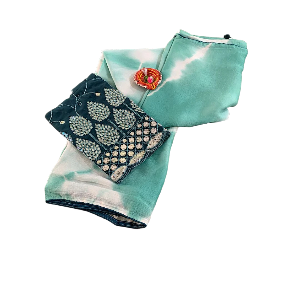 Crush Georgette Leaf Work Saree