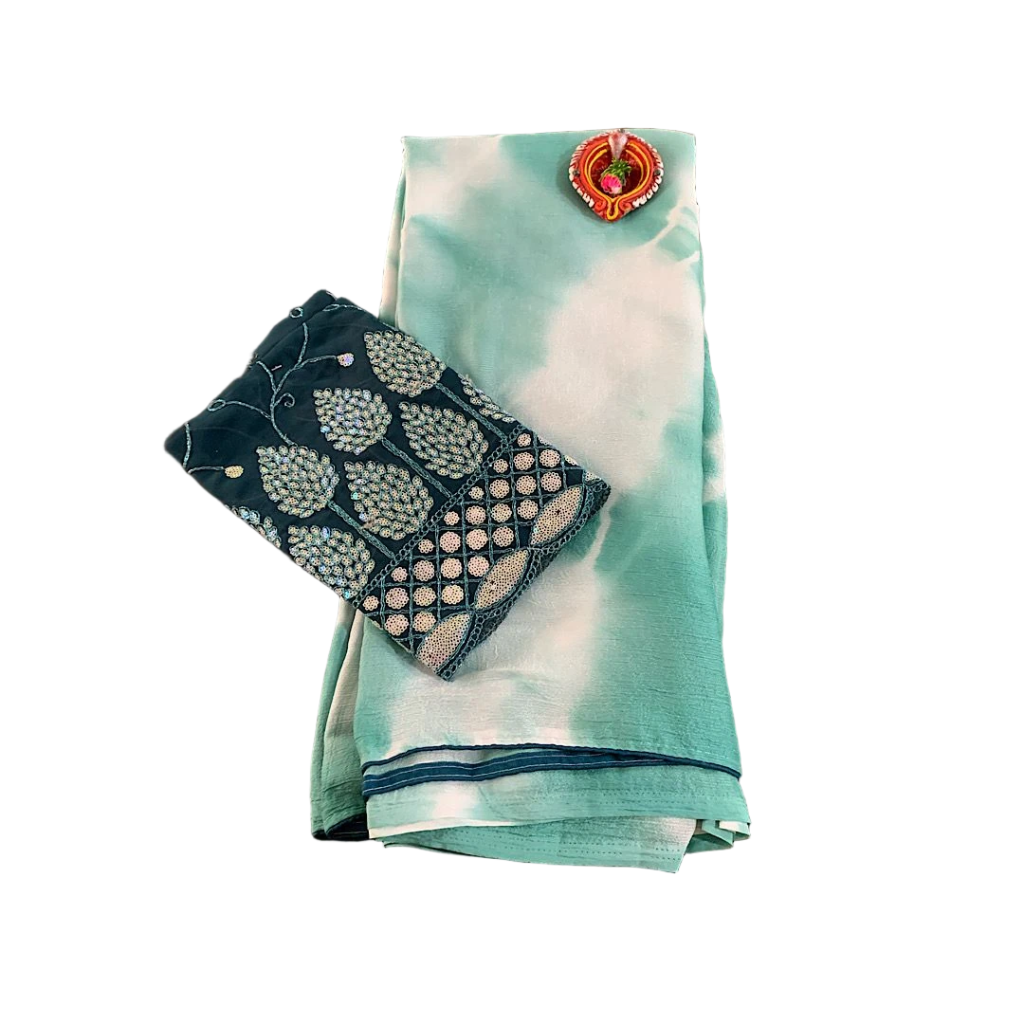 Crush Georgette Leaf Work Saree