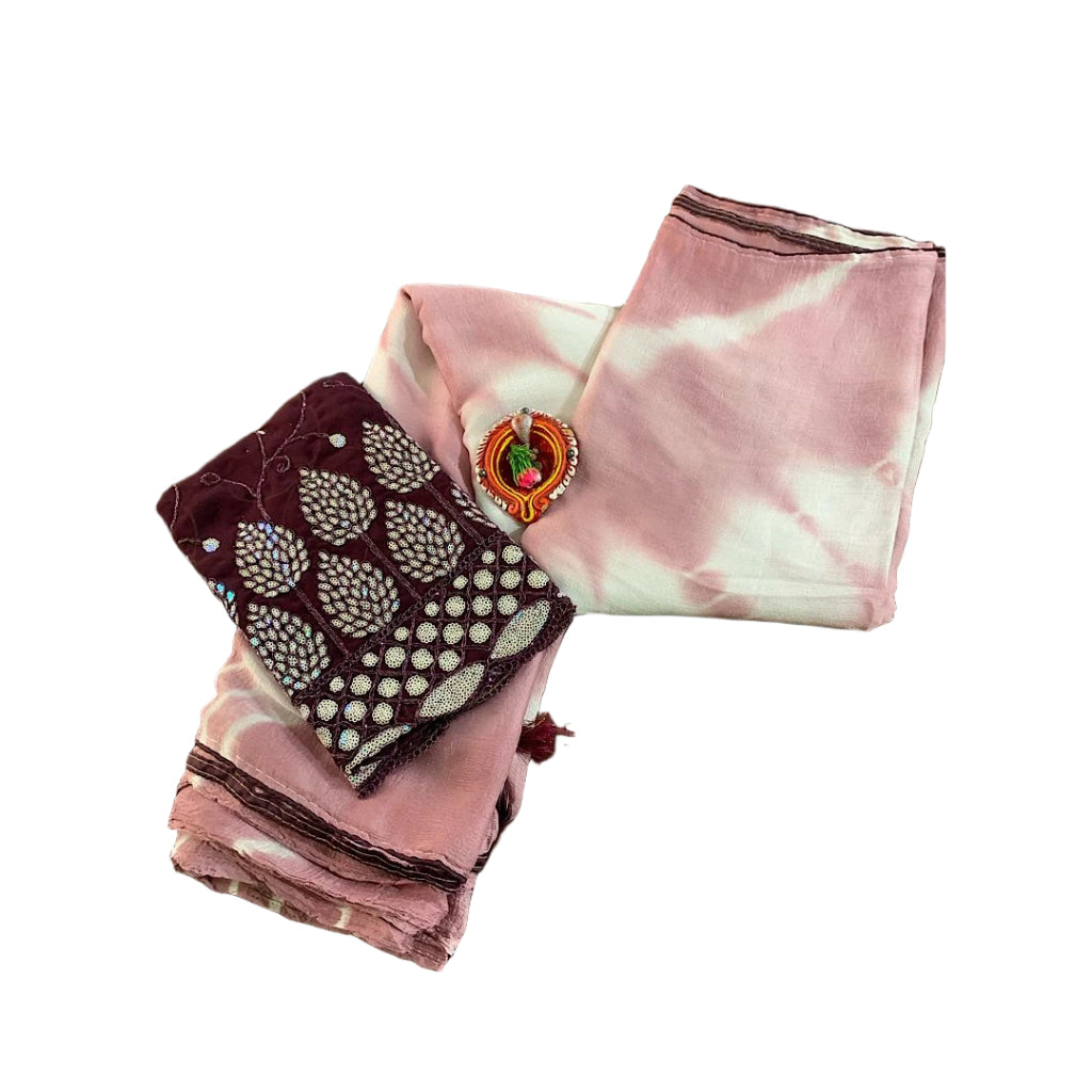 Crush Georgette Leaf Work Saree