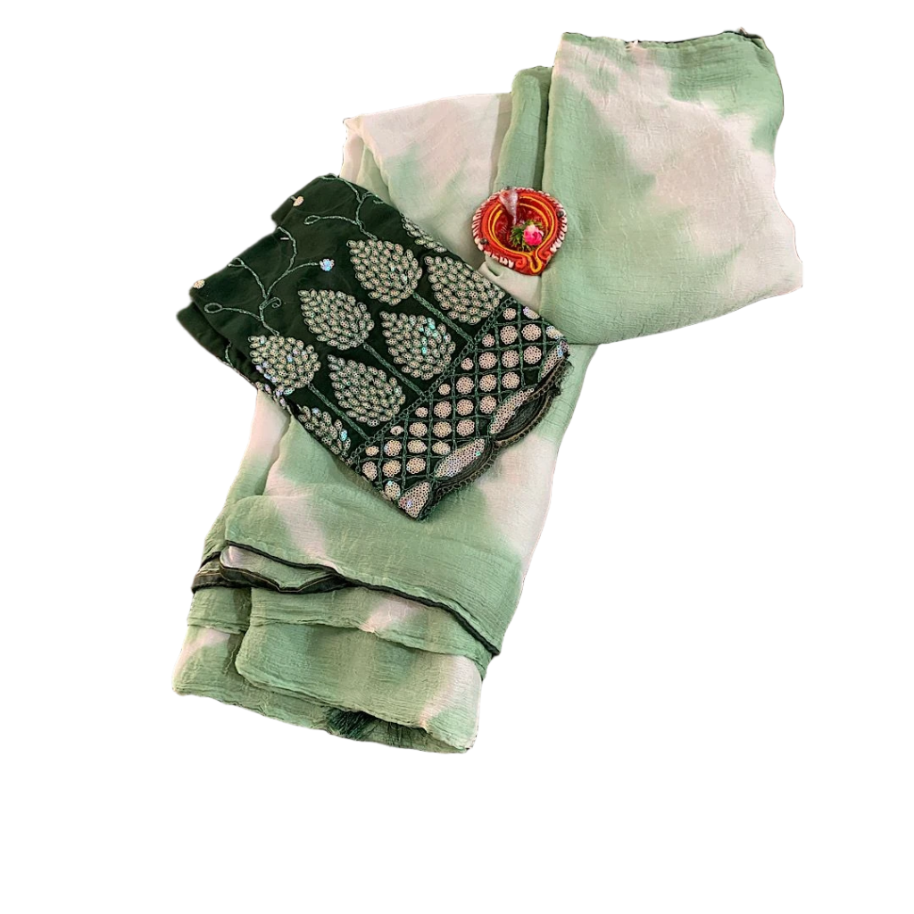 Crush Georgette Leaf Work Saree
