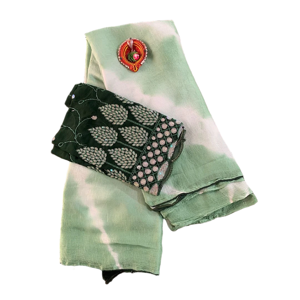 Crush Georgette Leaf Work Saree