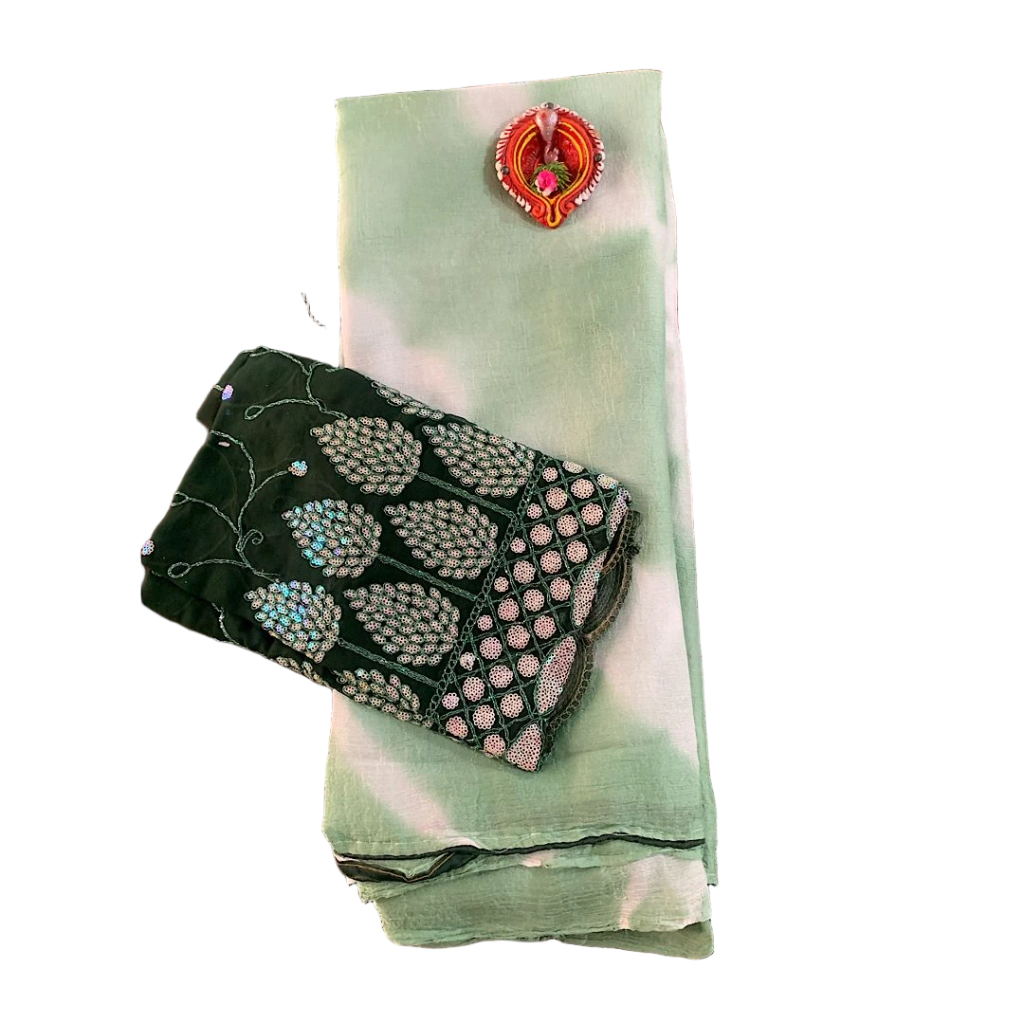 Crush Georgette Leaf Work Saree
