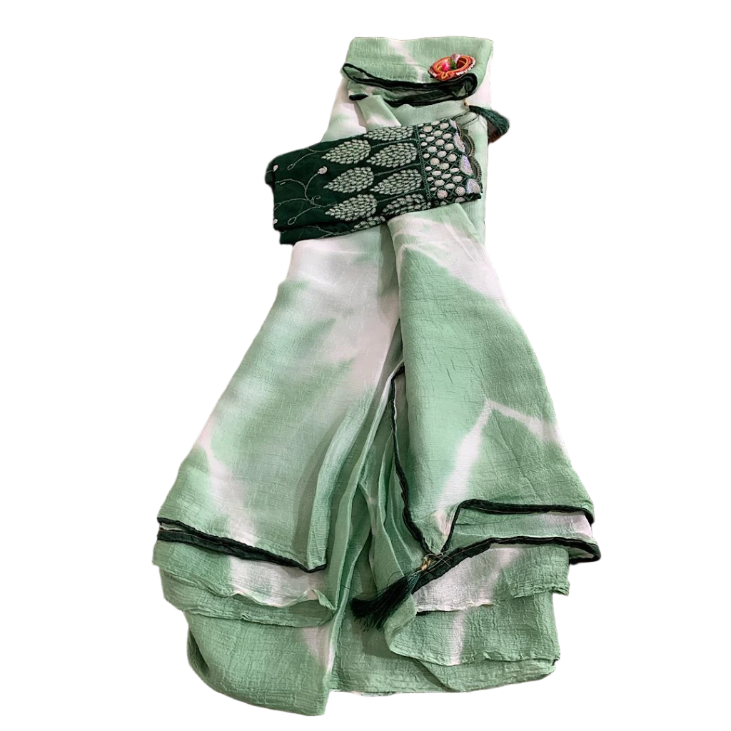 Crush Georgette Leaf Work Saree