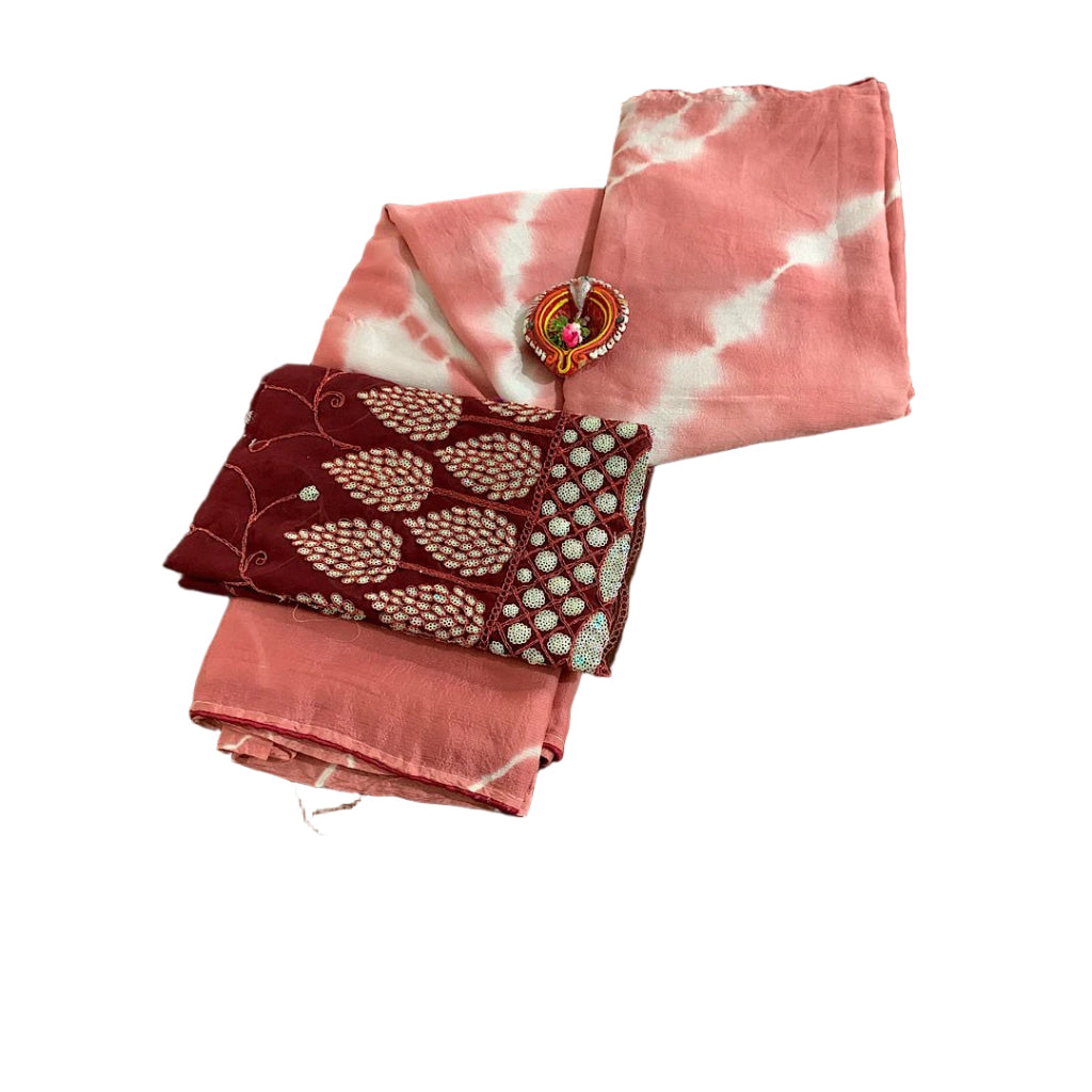 Crush Georgette Leaf Work Saree