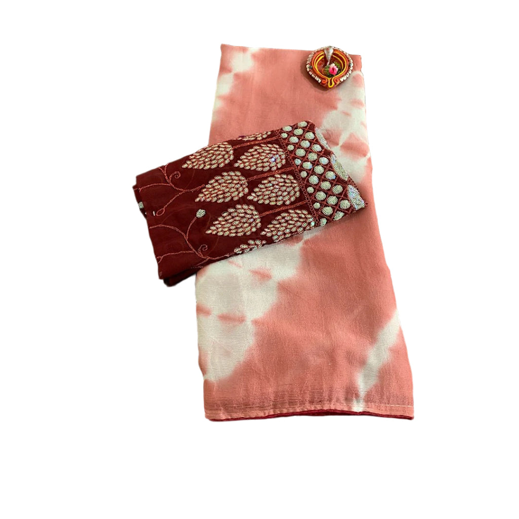 Crush Georgette Leaf Work Saree