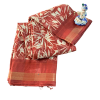 Bamboo Leaf Block Print Casual Saree.