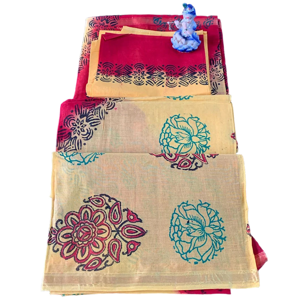 Kalamkari and Block Print Casual Saree.