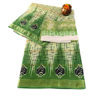 Mulmul Cotton Saree with Grid Pattern and Floral Bootis