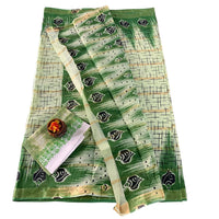 Mulmul Cotton Saree with Grid Pattern and Floral Bootis