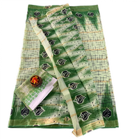 Mulmul Cotton Saree with Grid Pattern and Floral Bootis