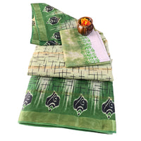 Mulmul Cotton Saree with Grid Pattern and Floral Bootis