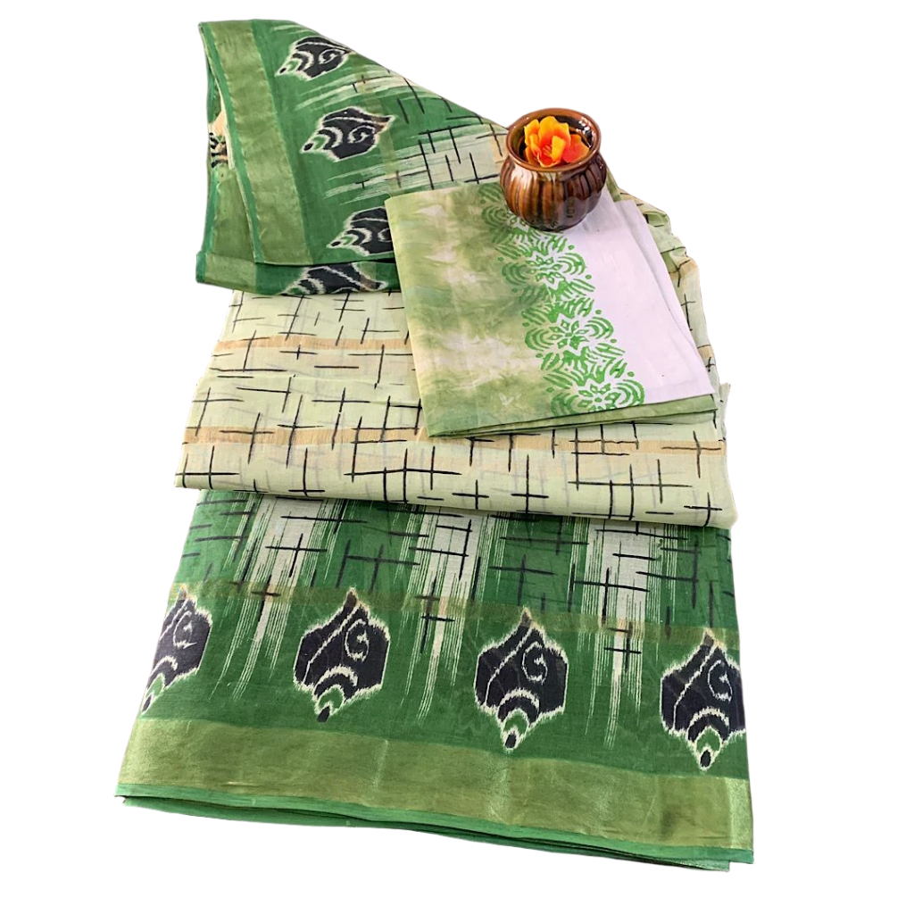 Mulmul Cotton Saree with Grid Pattern and Floral Bootis