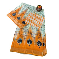 Mulmul Cotton Saree with Grid Pattern and Floral Bootis