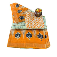 Mulmul Cotton Saree with Grid Pattern and Floral Bootis