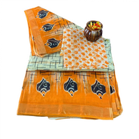 Mulmul Cotton Saree with Grid Pattern and Floral Bootis