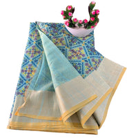 Floral Print Linen Patola Ikat Saree