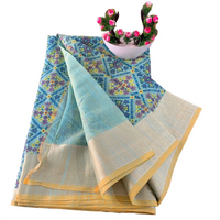 Floral Print Linen Patola Ikat Saree