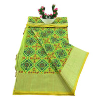 Floral Print Linen Patola Ikat Saree