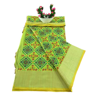 Floral Print Linen Patola Ikat Saree