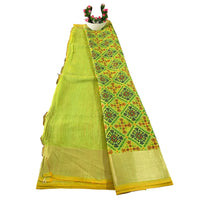 Floral Print Linen Patola Ikat Saree