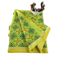 Floral Print Linen Patola Ikat Saree