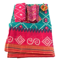 Linen Patola Ikat Saree with Purple Zari Border