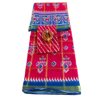 Linen Patola Ikat Saree with Purple Zari Border
